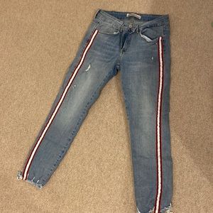 Zara jeans with red, white & navy stripe